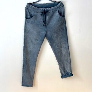 Soft Sueded Stretch Joggers in Denim-Blue/Gray, like-new, women's L